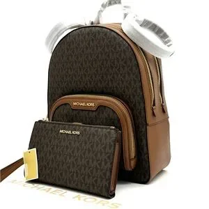 MICHAEL KORS JAYCEE MEDIUM BACKPACK & LARGE DOUBLE ZIP WALLET SET BROWN/GOLD MICHAEL KORS JAYCEE MEDIUM ZIP POCKET BACKPACK MK GRAPHIC  main image 4